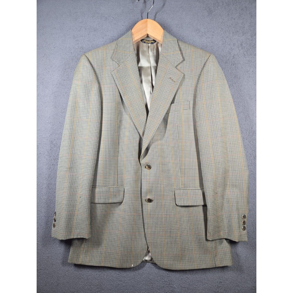 Brooks Brothers Blazer Jacket Mens 38R Wool Silk Houndstooth Beige
